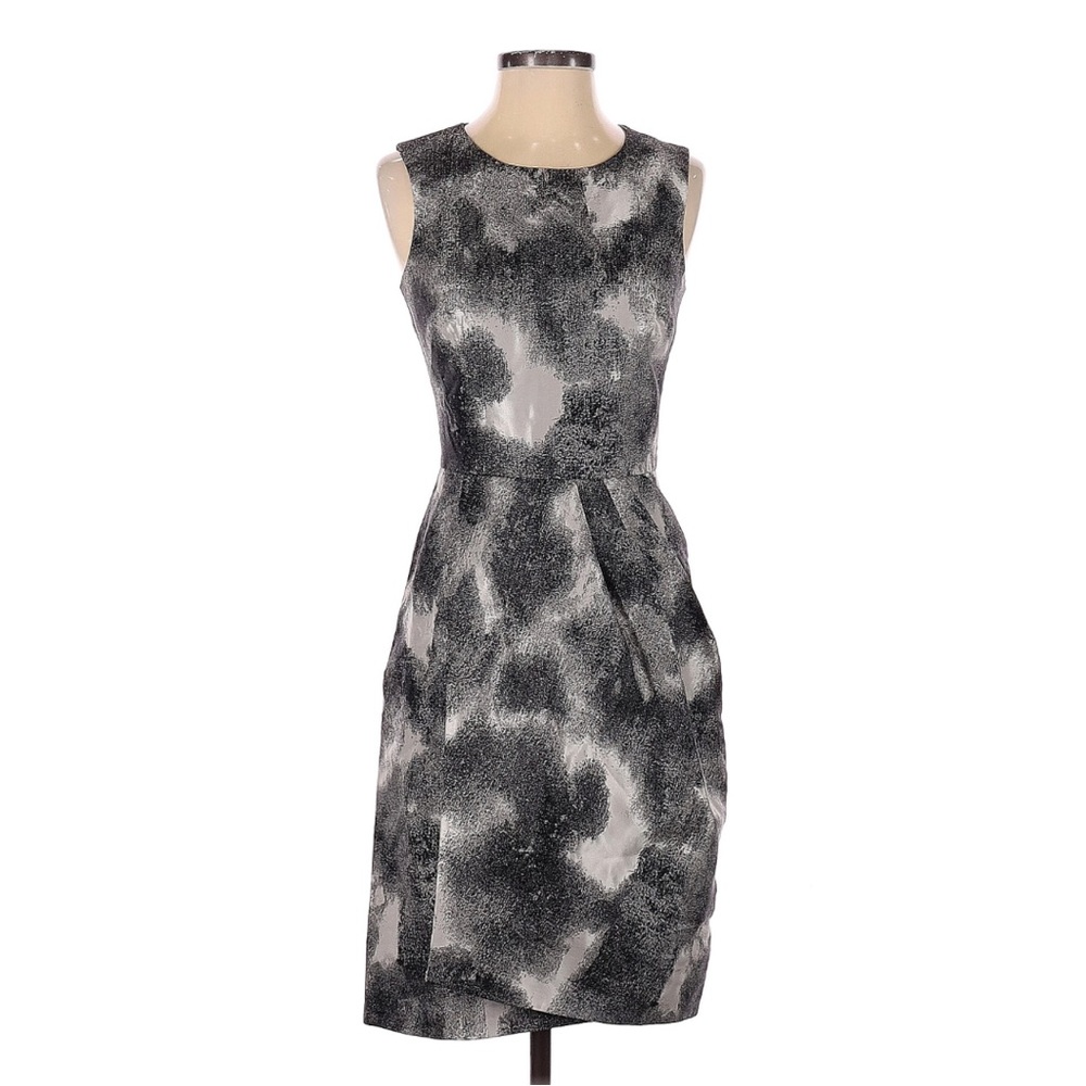 Lela Rose Cocktail Dress Silk Evening Grey Gray Black Sleeveless 0